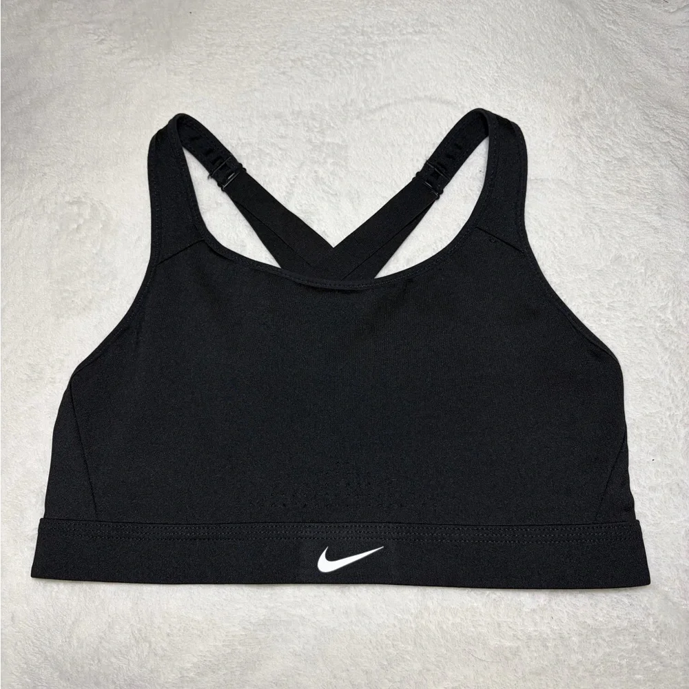 Nike Women's Black Sports Bra with White Logo‎ Sz M